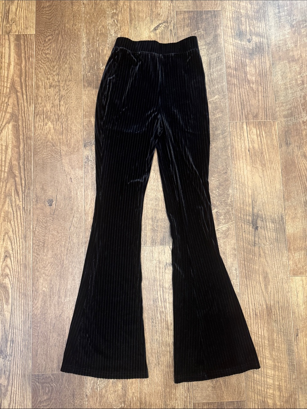 Black Velvet Pinstripe Flared Pants